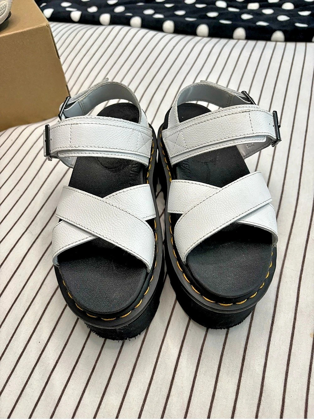 Dr. Martens Voss Quad Leather Strap Platform Sandals White & Black US 7